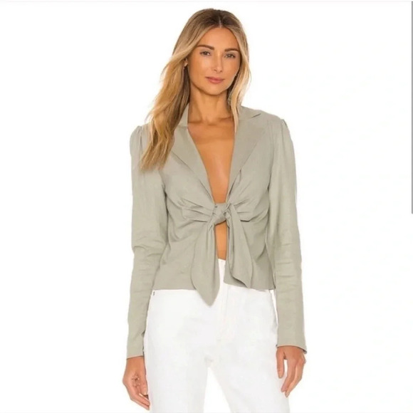 Revolve Lovers + Friends Davina linen blend jacket in sage green - Picture 1 of 11